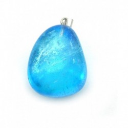 Trommelstein-Anhänger Aqua Aura hellblau (Bergkristall behandelt) 2 - 2,5 cm 925er Silber