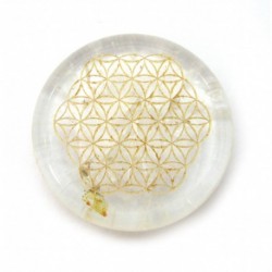 Scheibe Bergkristall 5 cm mit Blume des Lebens