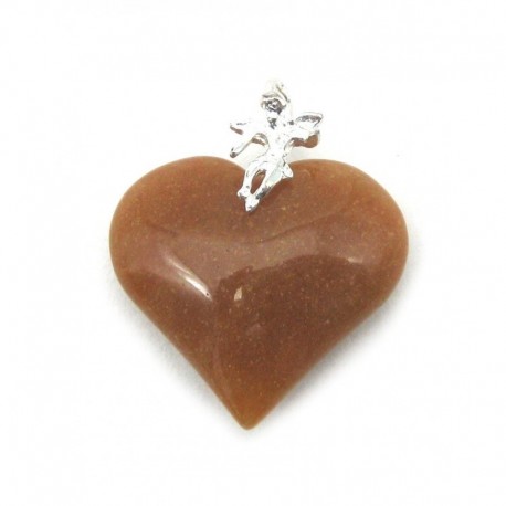 Herz-Anhänger Quarz orange mit Schutzengel (Silber) 25 mm