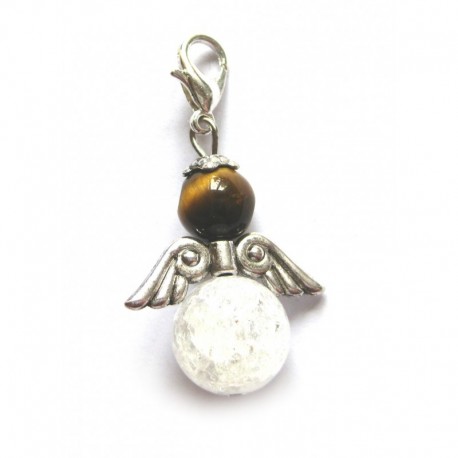 Charm Engel Sternzeichen Tigerauge Bergkristall (termisch behandelt) Jungfrau mit Karabiner