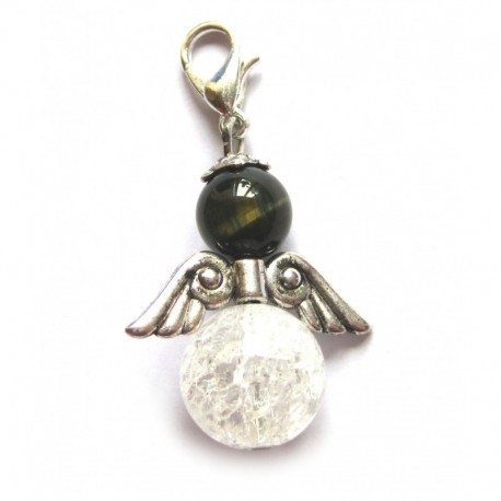 Charm Engel Sternzeichen Falkenauge Bergkristall (termisch behandelt) Wassermann mit Karabiner