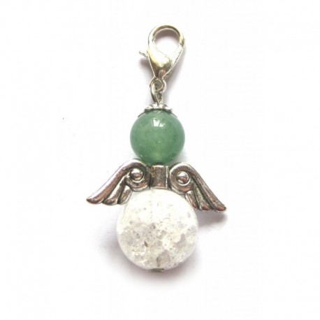 Charm Engel Sternzeichen Aventurin Grünquarz Bergkristall (termisch behandelt) Stier mit Karabiner