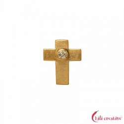 Anhänger Passions-Kreuz mit Topas 2 cm 925er Silber vergoldet matt