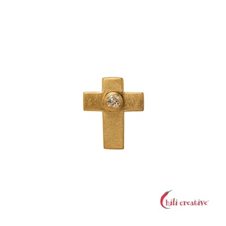 Anhänger Passions-Kreuz mit Topas 2 cm 925er Silber vergoldet matt