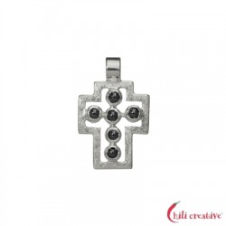Anhänger Passions-Kreuz mit Hämatit 3,2 cm 925er Silber matt