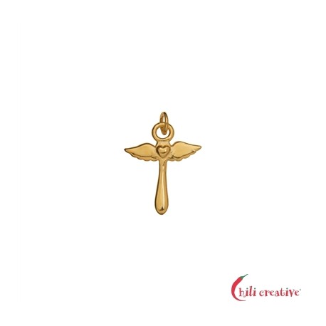 Anhänger Herzengel-Kreuz 925er Silber vergoldet poliert