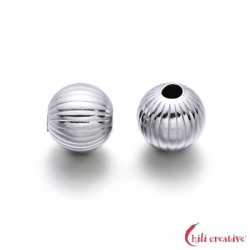 Kugel 10 mm 925er Silber rhodiniert gerillt VE 2 Stück
