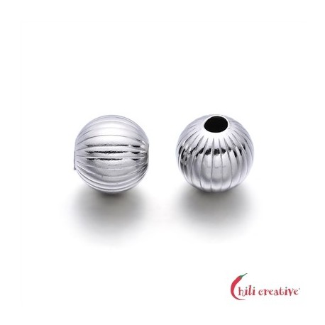 Kugel 10 mm 925er Silber rhodiniert gerillt VE 2 Stück