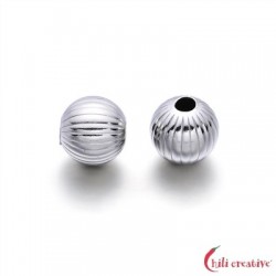 Kugel 8 mm 925er Silber rhodiniert gerillt VE 4 Stück