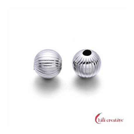 Kugel 8 mm 925er Silber rhodiniert gerillt VE 4 Stück