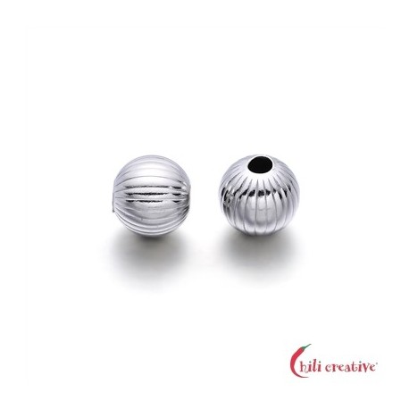 Kugel 6 mm 925er Silber rhodiniert gerillt VE 8 Stück