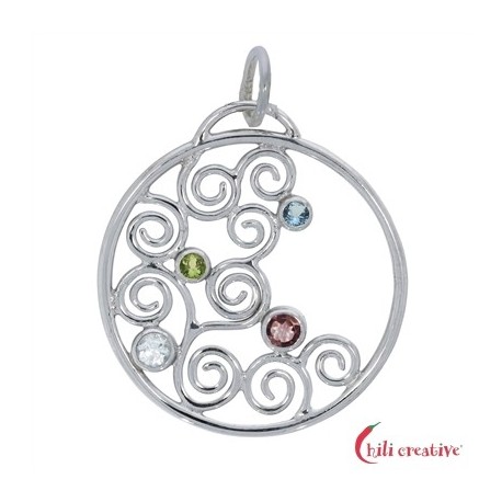 Anhänger Wellenspiel Peridot, Topas, Turmalin 4,5 cm 925er Silber