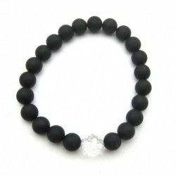 Kugel-Armband Turmalin schwarz matt glatt (stabilisiert) mit Bergkristall Kugel facettiert 8 mm
