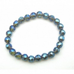 Kugel-Armband Aqua Aura blau-bunt Bergkristall behandelt fecettiert 8 mm