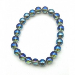 Kugel-Armband Aqua Aura blau-bunt Bergkristall behandelt 8 mm