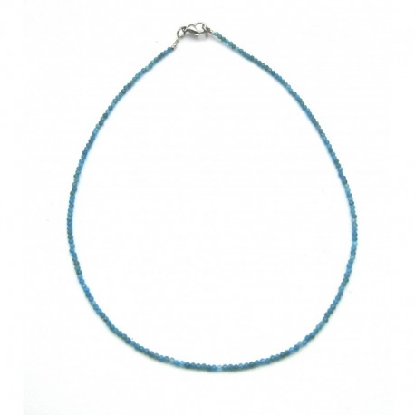 Kugel-Kette Apatit blau (stabilisiert) facettiert 2 mm 45 cm lang 925er Silber-Verschluss