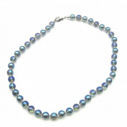 Kugel-Kette Aqua Aura blau-bunt Bergkristall behandelt 8 mm 45 cm lang