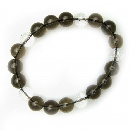 Kugel-Armband Rauchquarz glatt Bergkristall facettiert 10 mm
