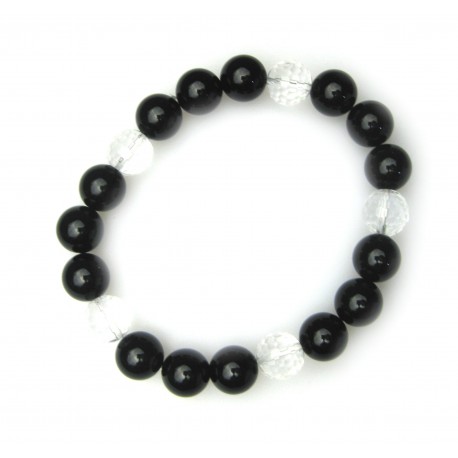 Kugel-Armband Onyx ( gefärbt) glatt Bergkristall facettiert 10 mm
