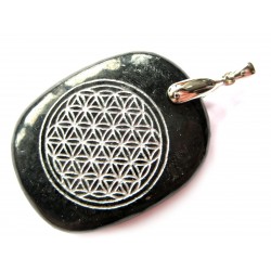 Anhänger Schungit mit  Blume des Lebens  silberfarben