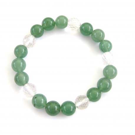 Kugel-Armband Aventurinquarz glatt Bergkristall facettiert 10 mm