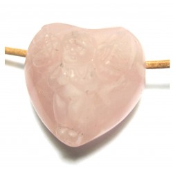 Herz mit Putten-Engel Rosenquarz gebohrt 25 mm