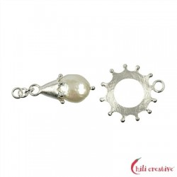 Verschluss-Scheibe Kugeldekor mit Perle zum Einhängen Silber matt 30 mm 1 Stück