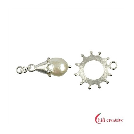 Verschluss-Scheibe Kugeldekor mit Perle zum Einhängen Silber matt 30 mm 1 Stück