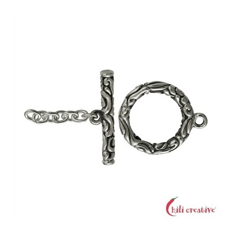 Knebel-Verschluß Ornament 15 mm Silber teilw. geschwärzt 1 Stück