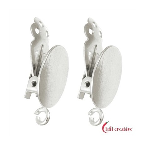 Ohrclip ovale Platte mit Öse 14 mm Silber VE 2 Stück
