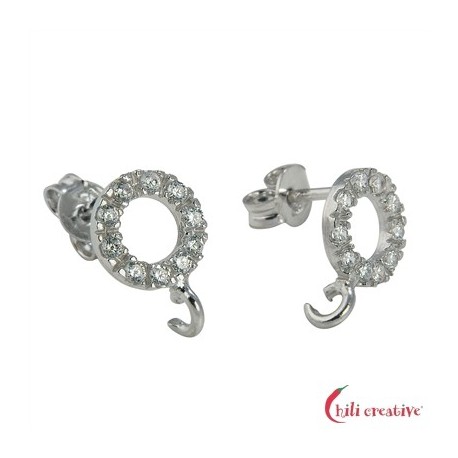 Ohrstecker mit Ring mit Cubic Zirkonia (synth.) Silber rhodiniert 20 mm 1 Paar