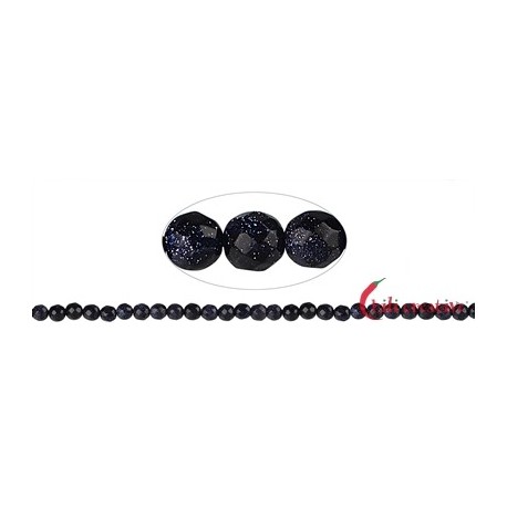 Strang Kugel Blaufluss (Kunstglas) facettiert 6 mm