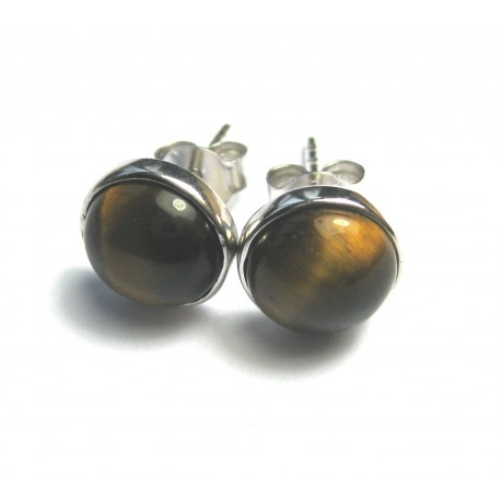 Ohrstecker Tigerauge Cabochon 8 mm 925er Silber