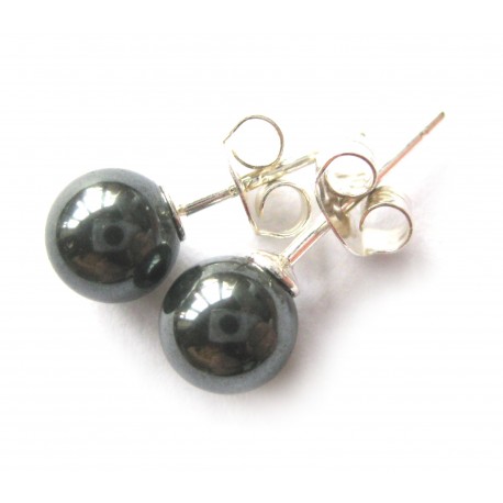 Ohrstecker Hämatit Kugel 6 mm 925er Silber